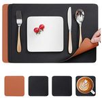 Myir JUN Leather Table Mats and Coasters, Dual-Sided Leather Placemats and Coasters Waterproof Placemats Set of 4 Place Mats Non-Slip Washable Table Mats (Black Brown, Set of 4)