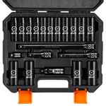 BOEN 1/2" Drive Metric Deep Impact Socket Set, 20 Piece Cr-V Steel Metric Socket Set 10mm-24mm, Includes Extension Bars, Universal Joint and Adapter, 6 Point Design, Meets ANSI Standards