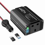 BGFOX 300W Car Power Inverter DC 12V to 240V / 230V AC Modified Sine Wave Voltage Converter with Dual USB Ports and UK Socket for Charge Your Laptop, iPhone, iPad, Tablet, Aluminium Case - Black