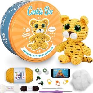 Cookie Box Original Crochet Kit for Beginners – Gift Set to Make Leopard Leo Amigurumi Plushie – Easy DIY Crochet & Knitting Starter Kit with Video and PDF Tutorials