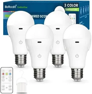 CordlessGlow 15W A19 Rechargeable Light Bulbs with Remote, 3 Color Temperatures + Dimmable Battery Powered Light Bulbs,up to 24 Hours