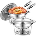 ULELE 2 Sets Chafing Dishes,5L Stainless Steel Round Chafing Dish Buffet Set Food Warmer Kit with Lids Food Pans with Fuel Holders Buffet Serving Utensils for Catering Parties Weddings Picnics