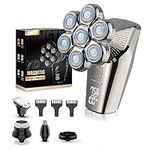 JIMSTER Head Shavers for Men, 7D Magnetic Hair Shavers IPX7 Waterproof, Bald Head Shaver 5 in 1 Grooming Kit for Men with LED Display, Head Shavers for Bald Men Wet/Dry Use, Cordless Portable, Silver