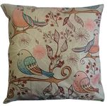 RAYYAN LINEN PANAMA SPARROW BIRDS CUSHION COVER OR PILLOWCASES (BEIGE TEAL BLUE PINK BROWN) 18 X 18 OR 45 X 45 CM APPROX.