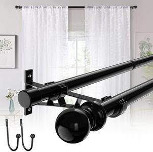 Black Double Curtain Rods for 30in-150in Windows with Brackets and Clip,1Inch Heavy Duty Dual Curtain Rod,Adjustable Decorative Curtain Rod for Window,Bathroom,Patio,Bedroom,Sliding Glass,Door