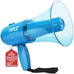 Pyle 30W Megaphone Siren Bullhorn Speaker, Rechargable, Portable and Lightweight Automatic Bullhorn for Indoor & Outdoor Use, 500 Square Yards Projection Range, Used as Siren/Music (Transparent Blue)