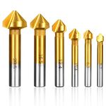 Kigauru 6Pcs Countersink Drill Bit Set Metal High Speed Steel Titanium-Coated Bit Countersink Drill Bit 3 Flute 90 Degree Chamfering Tool Deburring Hole Countersink End Mill Cutter