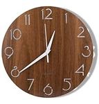 Nicunom 12 Inch Wooden Wall Clock, Cut-Out Numbers Design, Rustic Country Style Wall Clocks, Silent Non-Ticking, Decor for Home Living Room Bedroom Kitchen Office - Battery Operated