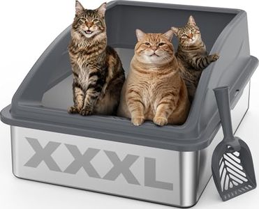 AIPERRO Stainless Steel Litter Box Extra Large for Big Cats and Multi-Cats | Jumbo Extra Large Metal Cat Box with High Sided Lid, Anti-Urine Leakage, Non-Stick,Include Litter Scoop