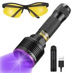 Alonefire SV41 395nm UV Torch 10W Rechargeable Blacklight Black Light Flashlight Urine Detector for Resin Curing, Dry Glue, Fishing, Minerals with UV Protective Glasses, Charger, Battery Included