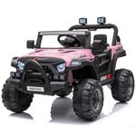 VOLTZ TOYS 12V Truck Ride-On Car Toy for Kids with Angry Face Grill, LED Lights, 2.4G Remote Control and MP3 Player with Music, Horn, Battery Powered Electric Vehicle Gift for Boys and Girls (Pink)