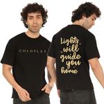 Awara Bacha Coldplay Lights Will Guide You Home Oversized Black Tshirt for Men and Women Drop Shoulder Unisex Baggy Loose Fit T-Shirts (XX-Large)