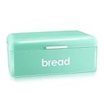 E-far Vintage Bread Box for Kitchen Countertop, Turquoise Metal Bread Storage Container Retro Bread Bin for Pastries/Loaves/Dry Food, Large Capacity & Modern Design (16.7” x 9” x 6.4”)