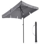 SONGMICS Rectangular Balcony Parasol 1.8 x 1.25 m, UPF 50+ Protection, Tilting Sunshade, PA-Coated Canopy, Carrying Bag, Garden Terrace, Base Not Included, Grey GPU180G01