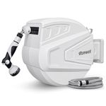 Roywel Auto Reel Garden Hose 30M，Hose Reel Wall Mounted，Auto Rewind, Self-Locking System,180° Pivotal with Multifunction Spray Nozzle