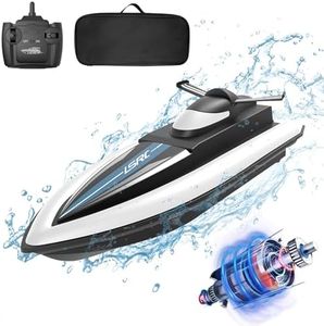 OBEST Racing Boat Remote Control Boat for Kids with 2PCS 1200Mah Rechargeable Batteries, 20KM/H Fast Speed 2.4G RC Waterproof Racing Boat Toy for Pool Lake, Best Gift for Kids Adult (Black)