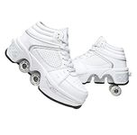 Shoes with Wheels, Children Skateboarding, Shoes Wheels Multipurpose 2 in 1 Roller Skates Quad Rued Sneakers Fashion Sneakers Birthday Gift Boys and Girls, White High Top, 8.5 UK