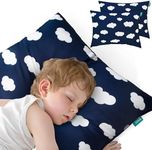 Toddler Pillow for Sleeping, Kid Pillow 14" x 19" for Small Travel Bed, Nap Pillow for Crib, Soft & Skin-Friendly Small Pillows for Sleeping, Toddler Use Only, Age 2 to 5 (Navy Cloud)