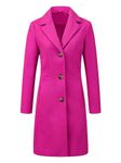 Allegra K Women's Lapel Single-Breasted Long Outerwear Winter Coats Hot Pink Large