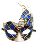 Coolwife Men's Masquerade Mask Vintage Venetian Checkered Musical Party Mardi Gras Mask (Blue/Black1)