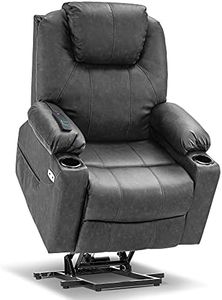 MCombo Electric Power Lift Recliner Chair Sofa with Massage and Heat for Elderly, 3 Positions, 2 Side Pockets, and Cup Holders, USB Ports, Faux Leather 7040 (Grey, Medium)