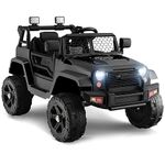 GYMAX Kids Ride on Car, 12V Battery Powered Car with Remote Control, MP3, USB/Aux Port, Lights, Music, Horn, Spring Suspension, Safety Belt&Slow Start, Children Electric Truck for 3 Years Old +(Black)