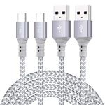 2 Pack 3M PS5 Controller Charger Cable,USB Type C Cable,Fast Charging Data Sync Cord for Sony PlayStation 5/PS5 Dualsense,Extra Long,Premium Nylon Braided,Play and Charge Wire 10FT-White