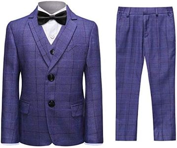 SWOTGdoby Boys Plaid Suits 3 Pieces Suit Set Blazer Vest Pants Formal 7 Colors for Wedding Party Purple