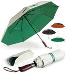 ENGLISH SUMMER Luxury Windproof Umbrella for Rain: Strong, Automatic, Double Vented, Portable Folding, Extra Large Canopy, Quality, Real Wooden Handle (Cream & Forest Green)