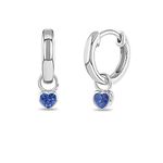 925 Sterling Silver Petite Simulated Blue Topaz Birthstone Heart Charm Hoop Earrings For Girls 12mm - Pretty Light Blue CZ Earrings For Girls - Beautiful Jewelry Gift Idea for Girls Born in December