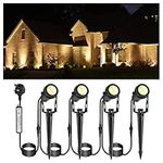 GreenClick Garden Spike Lights, Extendable Garden Lights Mains Powered 12V Low Voltage Landscape Spotlights IP65 Waterproof Outdoor Garden Uplights for Wall Trees Shrubs(4 Pack, Warm White)