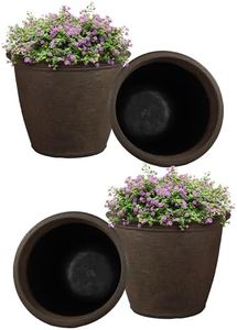 Sunnydaze 20-Inch Anjelica Large Plastic Pot for Plants - Outdoor Double-Walled Large Plastic Planter with Drillable Drainage Holes - Sable - 4pk
