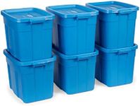 Rubbermaid Roughneck 18 Gallon Storage Totes, Pack of 6, Durable Stackable Storage Containers with Lids, Nestable Plastic Storage Bins for Heavy Tools, Sporting Equipment, Blankets, Heritage Blue