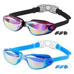 COOLOO Kids Swimming Goggles, 2 Packs Crystal Clear Swim Goggles for Kids, Children, Boys, Girls, and Teens Age 3-16, Anti-Fog, Waterproof, No Leaking