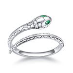 BISAER Snake Rings 925 Sterling Silver Adjustable Animal Rings for Women Snake Jewelry Gifts