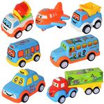 WISHKEY Plastic Power Friction Pull Back, Push and Go Car, Cute Crawling Miniature Vehicle Toy for Toddler Kids 3 Years & Above (Pack of 7, Multicolor)