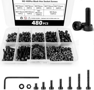 480PCS M3 Hex Socket Head Cap Screw Bolts Nuts Assortment Kit, 12.9 Alloy Steel Metric Screws with Allen Wrench, Allen Socket Hex Drive Black Machine Screws Set（ 4/6/8/10/12/16/20mm ）