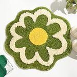 TRUEDAYS Green Flower Shaped Bath Rug, Non-Slip Water Absorbent Bathroom Mat, Super Cute Machine Washable Bathroom Rug, Small Round Floral Soft and Fluffy Bath Mat