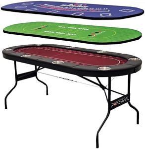 8 Player Poker Table with 2 Interchangeable Game mats, Texas Holdem and Blackjack, Collapsible Casino Table with Padded Rails and XXL Cup Holders for Wine and Whiskey Glasses, (71 in) - Burgundy