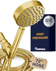 HammerHead Showers® Solid Metal Handheld Shower Head with Hose and Brass Holder - BRUSHED GOLD - 2.5 GPM High Pressure Shower Heads with Adjustable Shower Wand Bracket - 6ft Flexible Extension