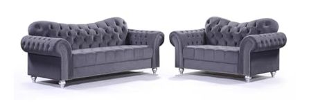 Elegance Chesterfield Sofa - Graphite Grey Velvet Upholstery - 3 Seater, 2 Seater, 1 Seater (3+2 Seater)