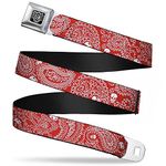 Buckle-Down Buckle-Down Seatbelt Belt Paisley Skulls Regular Accessory, Bandana/Skulls Red/White, 24-38 Inches