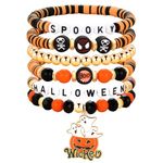 MJartoria Halloween Bracelets Set for Women Pumpkin Spooky Spider Charm Beaded Stackable Stretchy Bracelet Halloween Costumes Bracelet Jewelry, One Size, no gemstone