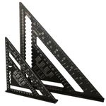 DAJAVE 2 PCS Speed Square Metric 12 inch & 7 inch Black Rafter Square Set Square Aluminum Metal Square Rulers for Carpentry, Woodworking, Roofing, Framing, Engineering, Tiling