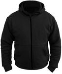 MENS BLACK FLEECE KEVLAR HOODIE & REMOVABLE CE PROTECTION ARMOUR MOTORBIKE/MOTORCYCLE JACKET (6XL)