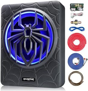 Seventour 10" 1000W Slim Under Seat Powered Car Subwoofer, Car/Truck Audio Sub Built in Amplifier amp Combo, with Blue LED Light (Subwoofer + Mounting Wire Kit)