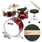 Pyle Kids Drum Kit, 3 Piece- Junior Drum Kit, Kids Drum Set- Age 5-7, With Wooden Shells, Bass & Foot Pedal, Snare, Tom, Cymbal Includes Adjustable Padded Seat & Pair of Lightweight Drumsticks
