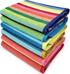 Kaufman Yarn Dye Cotton Oversized 32in X 62in Highly Absorbent Quick Dry Brightly Colored Classic Multi-Color Stripe Beach,Pool, Camp, Back to School and Bath Towel (6-PK)