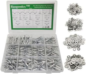 940Pcs Silver Rivets with Washer,14 sizes Pop Rivets Assortment Kit,Blind aluminum rivets kits,3/32" 1/8" 5/32" 3/16" blind rivets for metal Dome Head rivet kit