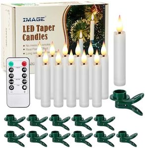 12Pcs LED Taper Candles Light Set Flameless 3D Wick Ivory Candles with Clip-on Christmas Tree Design, 10-Key Remote with Timer, Warm White Light, Battery Operated for Versatile Decoration